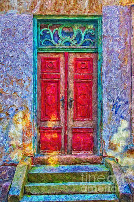 A Digital Painting Of An Old Red Door In A Green Doorway Both Of Which