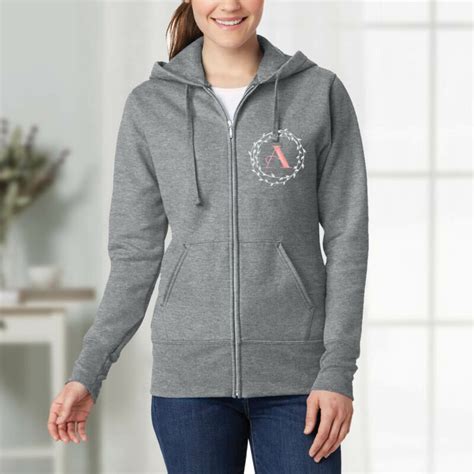 Full Zip Hoodie With Wreath Monogram Personalized Brides