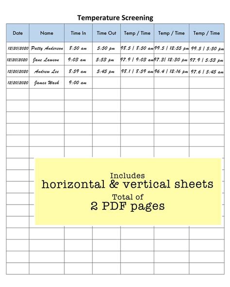Temperature Recording Sheet Printable Forms Customizable Digital File