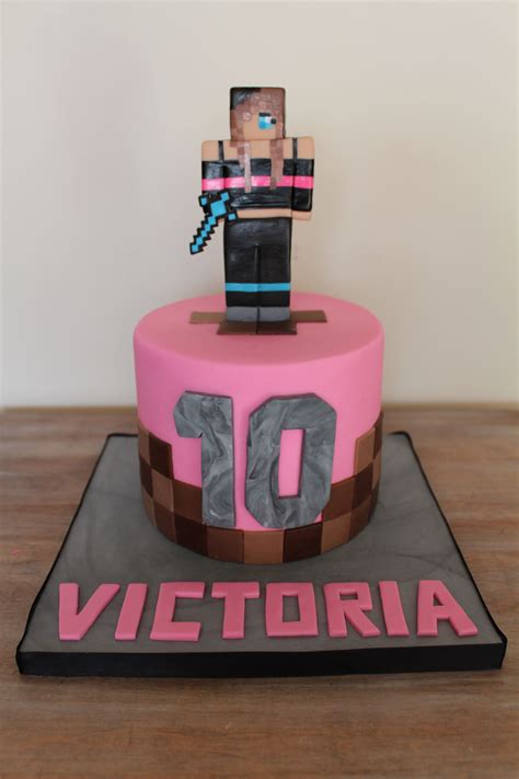 Girly Pink Minecraft Birthday Cake Fondant Figurine Minecraft