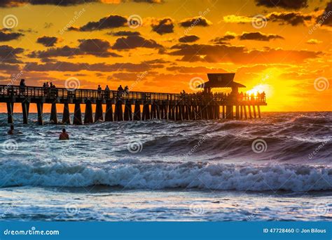 Sunset Over The Fishing Pier And Gulf Of Mexico In Naples Florida