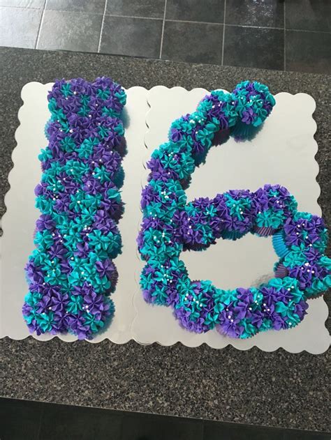 The sheet cake is a birthday. Sweet 16 cupcakes pull apart cake purple&teal | Sweet 16 ...