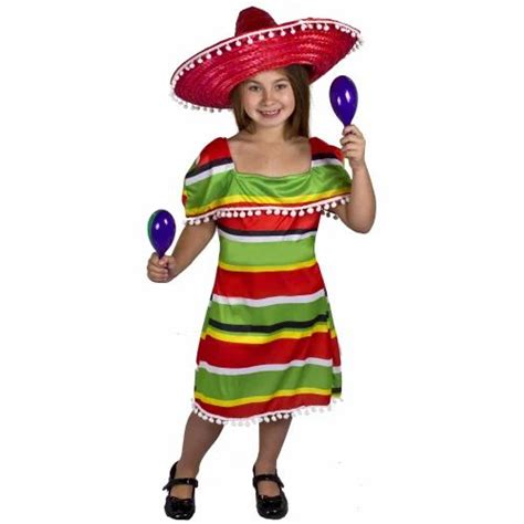 Printed Premium Girls Multicolour Mexican Dress With Pom Pom Edging