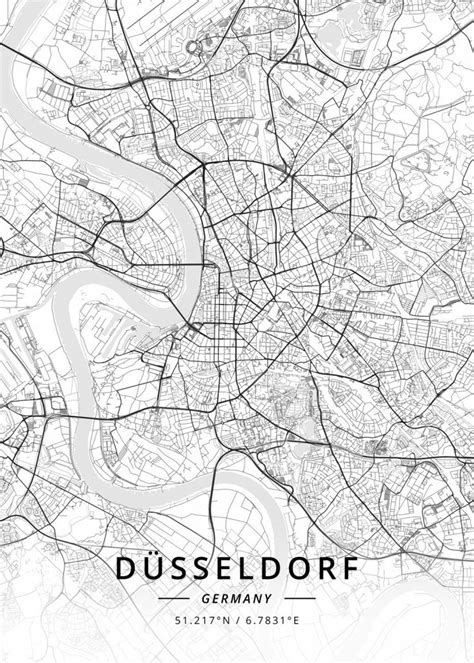 A Map Of The City Of Dusseldorf Germany With Roads And Streets In White