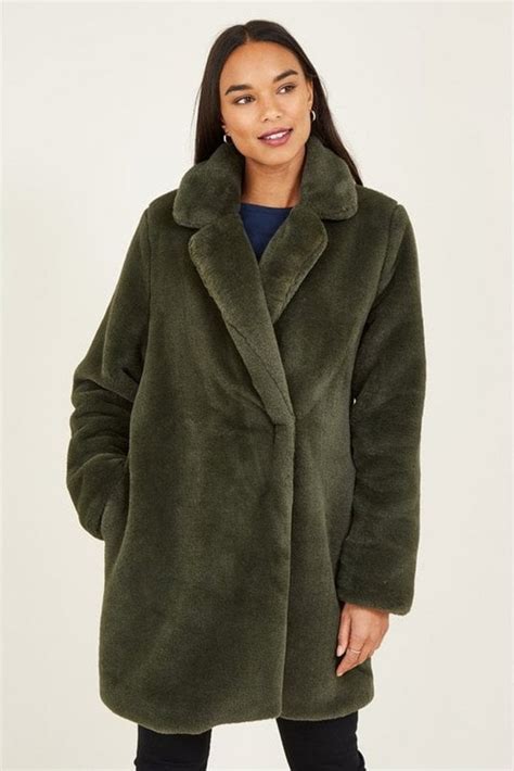 Green Longline Faux Fur Coat