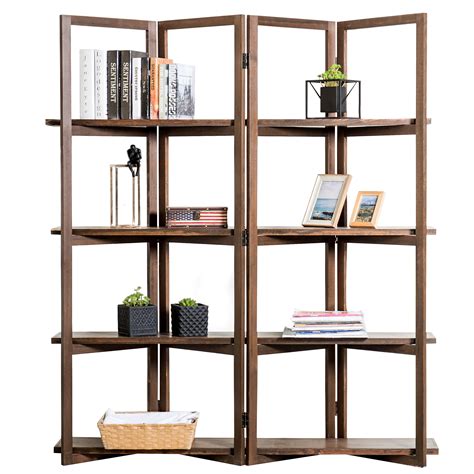 Buy Myt Modern Dark Brown Wood 4 Panel Room Divider With Shelves 4