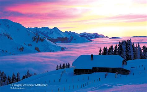 Wallpaper Landscape Mountains Sunset Snow Winter Sunrise