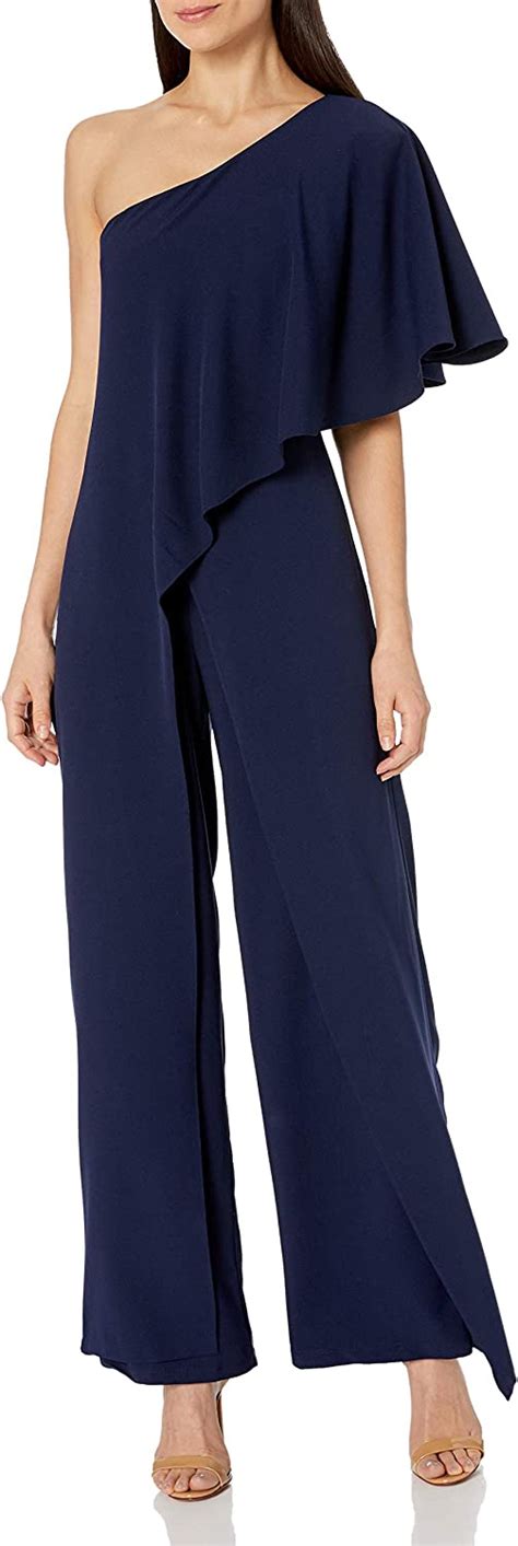 Marina Womens One Shoulder Jumpsuit With Cascade Ruffle