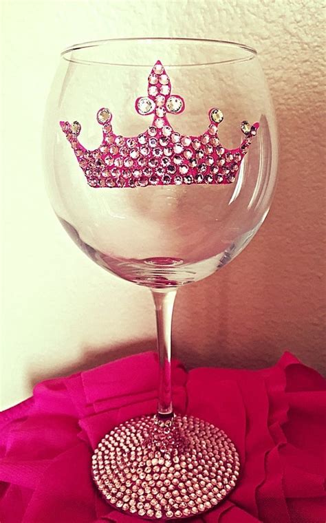 Princess Pink Tiara Bling Wine Glass Quinceañera Sweet 16