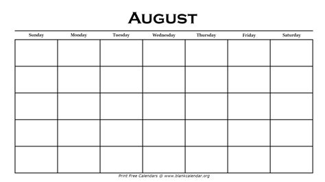 Printable August Calendars Blank Calendar