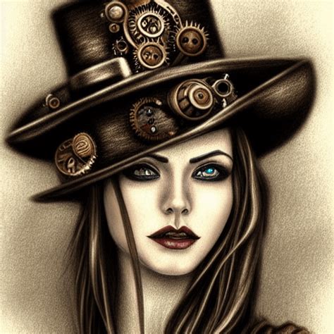 Steampunk Lady Realistic Drawing · Creative Fabrica