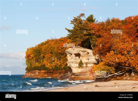 Chapel Rock Surrounded By Fall Color At Pictured Rocks National