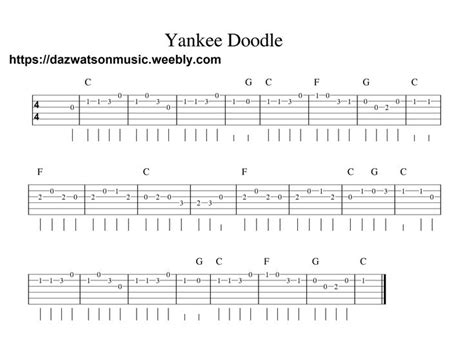 Yankee Doodle Easy Guitar Tab Guitar Tabs Songs Ukulele Tabs Songs