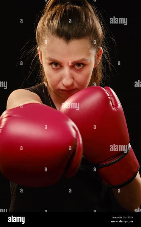 Muay Thai Female Boxer In Attack Pose Fitness Young Woman Boxing