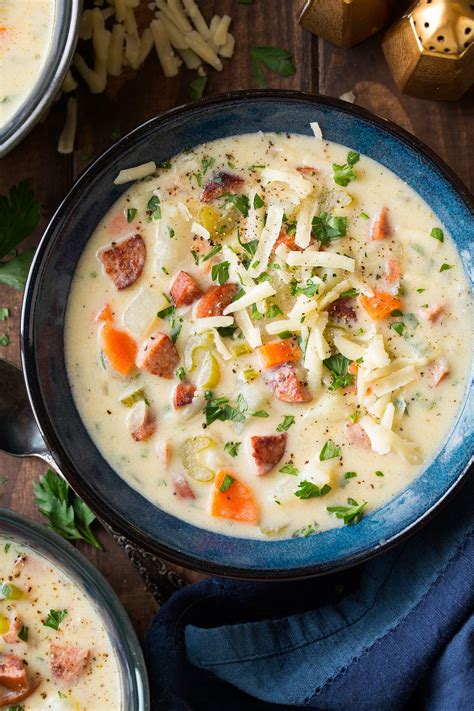 Creamy Potato Sausage And White Cheddar Soup Cooking Classy