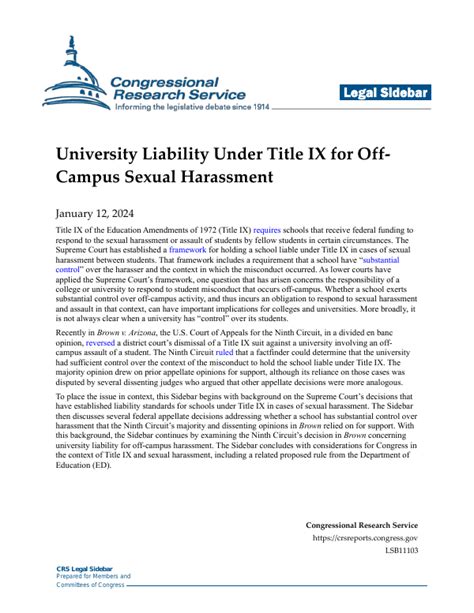 University Liability Under Title Ix For Off Campus Sexual Harassment