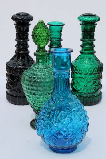 Vintage Jim Beam Colored Glass Genie Bottles Blue And Green Glass Decanters Lot