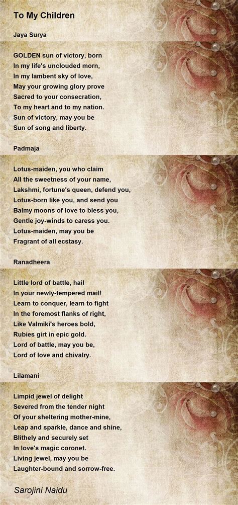 To My Children Poem By Sarojini Naidu Poem Hunter Comments