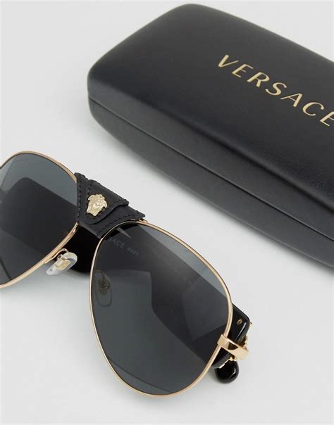 Versace Aviator Sunglasses With Removable Leather Medusa In Black For