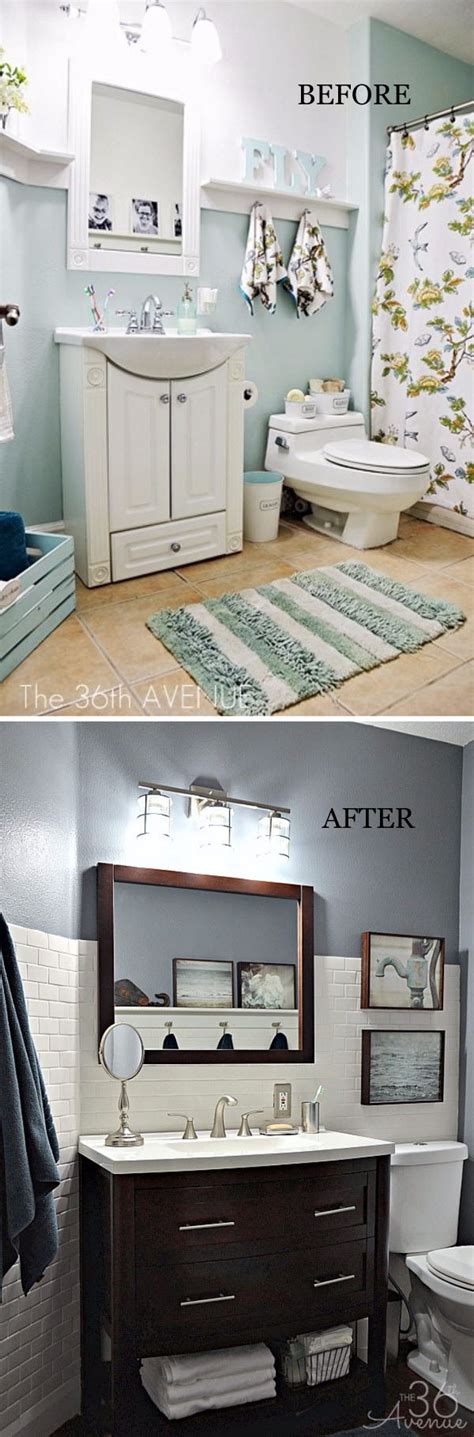 This before bathroom features a dated design that is in need of a remodel. Before and After: 20+ Awesome Bathroom Makeovers - Hative