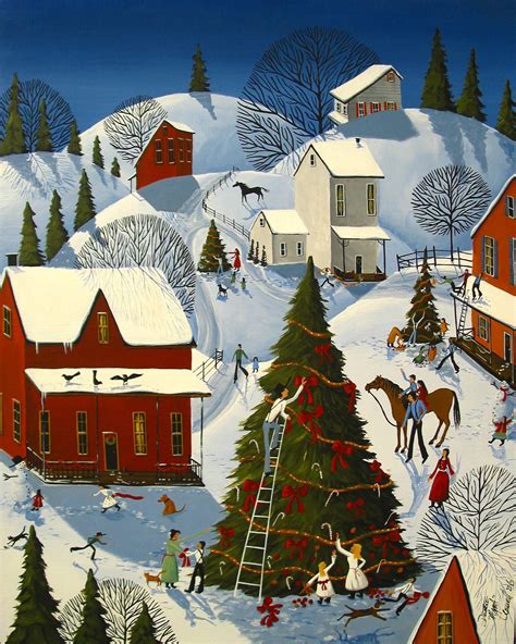 Country Christmas Tree Contest Art Painting By Artist Folkartmama