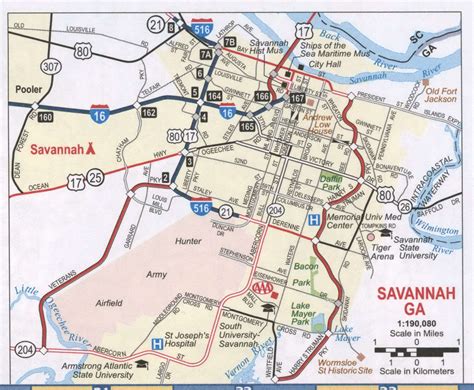 Savannah GA road map, Free map highway Savannah GA city surrounding area