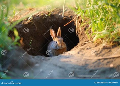 Rabbit Digging Hole Near A Burrow Entrance Stock Photo Image Of