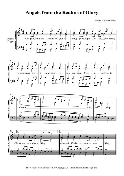 angels from the realms of glory sheet music for piano