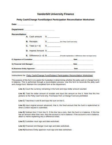 Worksheets are petty cashchange fund reconciliation, end. 20+ Petty Cash Reconciliation Templates in PDF | DOC ...