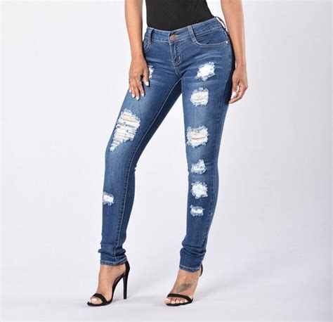 Jeans Female Bleached Wash Ripped Tight Skinny Jeans Womens Blue Mid Waist Skinny Pants 2018