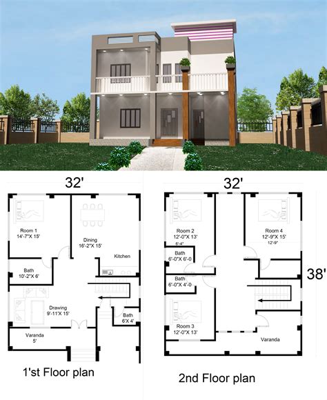 Simple 2 Storey House Design With Floor Plan 32 X40 4 Bed Room Artofit
