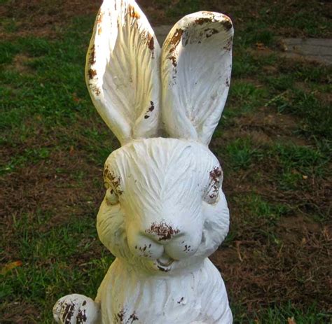 Standing Rabbit 26 High Garden Statue Resin Rustic Antique White