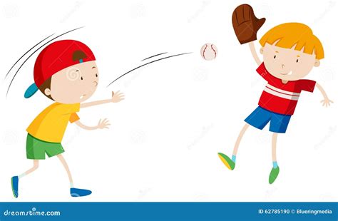 Two Boys Throwing And Catching Ball Stock Vector Illustration Of
