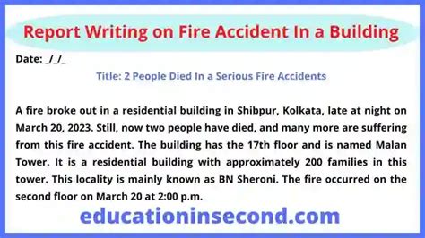 Report Writing On Fire Accident In A Building Education In Second