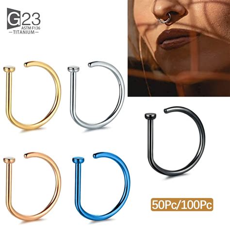 Misananryne Fake Septum Medical Titanium Nose Ring Gold Body Clip Hoop For