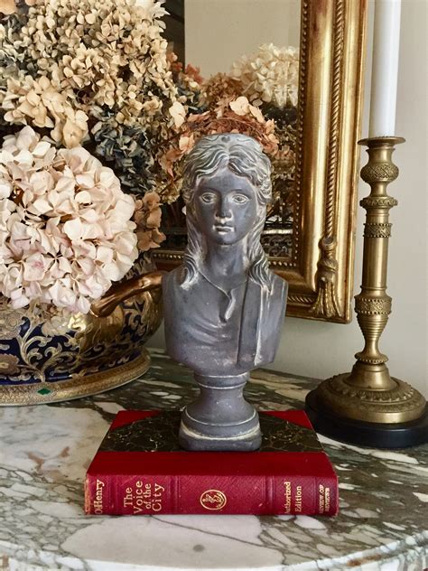 Grecian Lady Bust Vintage Woman Bust Statue Dark Gray Plaster Young