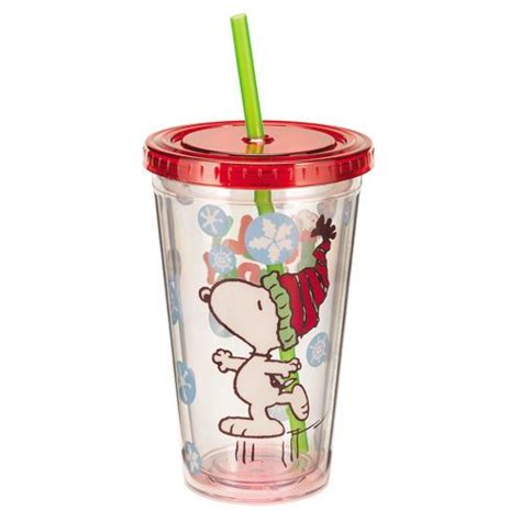 Peanuts 18 Oz Travel Acrylic Cup Hot Cold Tumbler Straw Snoopy Christmas New Holiday Cups