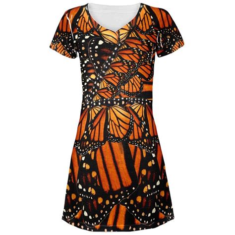 Monarch Butterfly Costume All Over Juniors V Neck Dress Monarch
