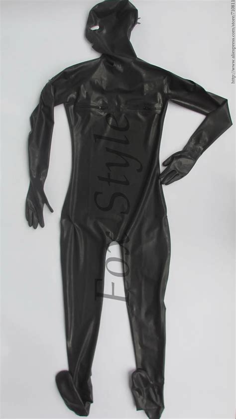 Full Bodysuit Suit Latex Zentai Rubber Clothes With Back Zip Chest Zipper Shoulder Zip Gloves
