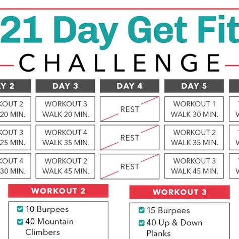 21 Day Get Fit Challenge Calendar