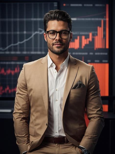 Premium Ai Image A Man In A Suit And Glasses Stands In Front Of A Graph