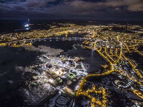 Aerial View Of Illuminated City At Night — Bridges Built Structure