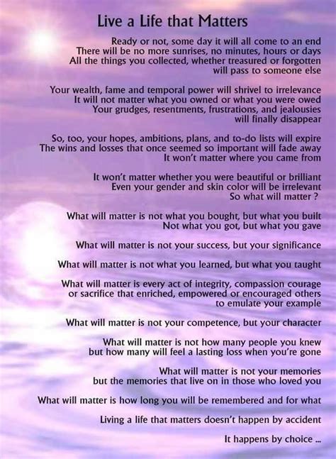 Live A Life That Matters Inspiration Funeral Poems Motivational