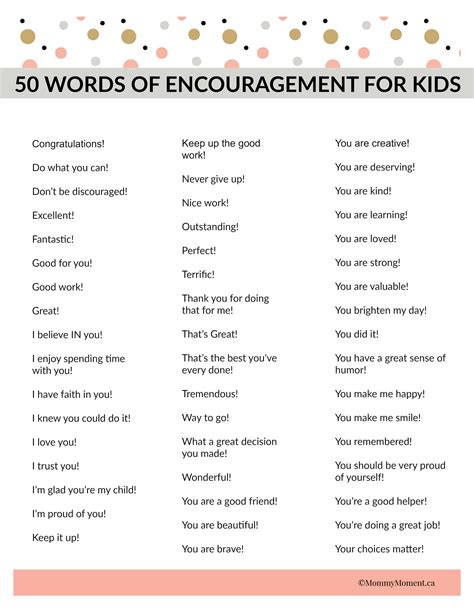 50 WORDS OF ENCOURAGEMENT FOR KIDS - Mommy Moment