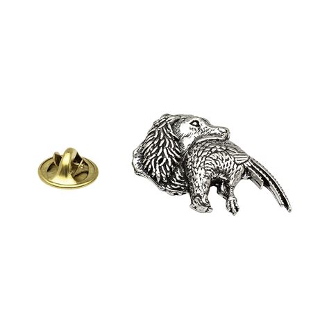 Spaniel With Pheasant In Mouth English Pewter Lapel Pin Badge