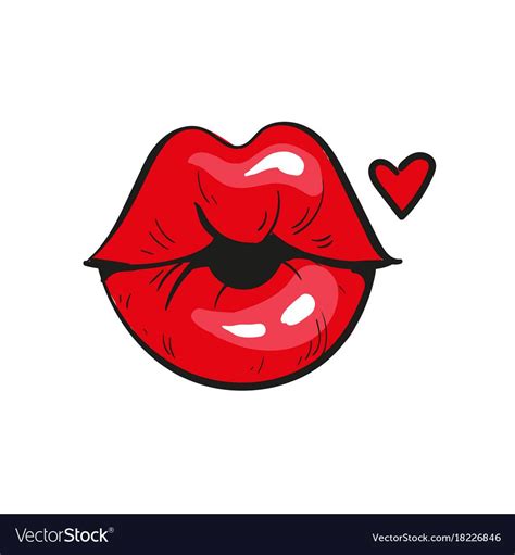 Sexy Red Lips In A Kiss Of Love And Red Heart Isolated On White Vector Illustration Stock