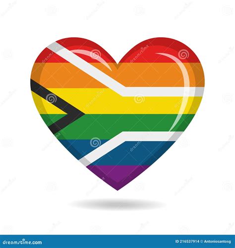 rainbow south africa lgbt pride flag in heart shape vector illustration stock vector