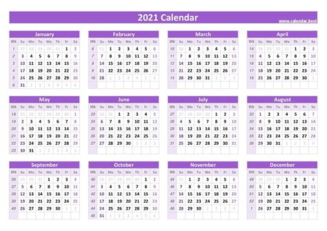 Printable 2021 Calendar With Week Numbers 6 Templates Images