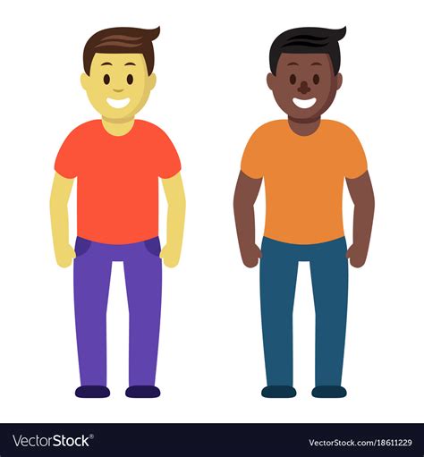 Meeting Of Two Friends Guys Cartoon Colorful Flat Vector Image