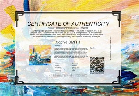 Certificate Of Authenticity Art Coa Certificates Of Authenticity For